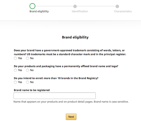 brand registry eligibility screen shot