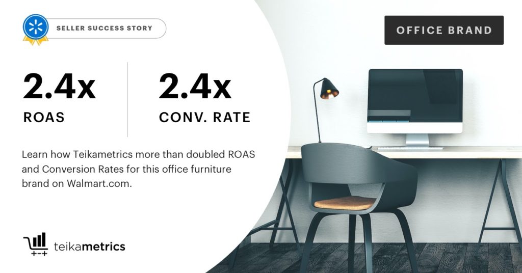 Teikametrics more than doubled ROAS and conversion rates for this office furniture brand on Walmart.com